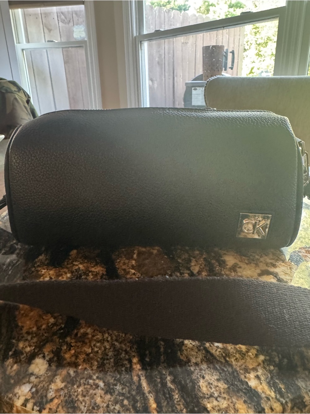 Calvin Klein Black Leather Toiletry Dopp Kit